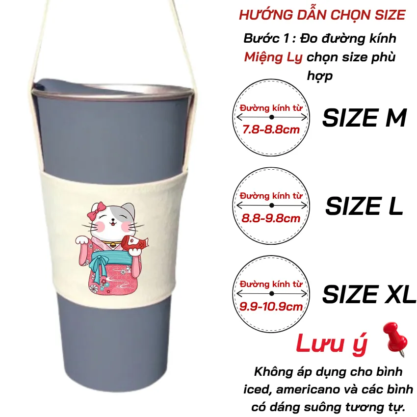 Ảnh Túi treo ly cốc (cup holder) Ginko Canvas in hình Gấu Hoa - Mèo chibi ( nhiều size) 3