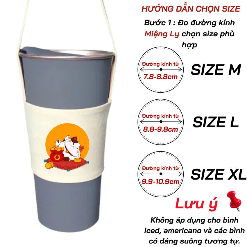 Ảnh Túi treo ly cốc (cup holder) Ginko Canvas in hình Gấu Hoa - Mèo chibi ( nhiều size) 4
