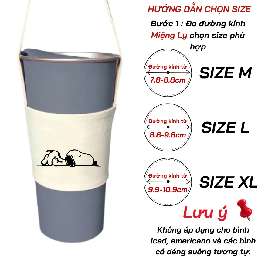 Ảnh Túi treo ly cốc (cup holder) Ginko Canvas in hình Snoopy Cute ( nhiều size) 2