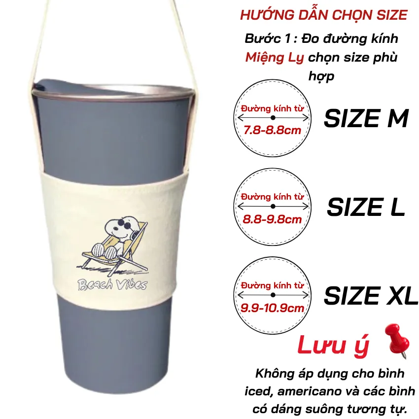 Ảnh Túi treo ly cốc (cup holder) Ginko Canvas in hình Snoopy Cute ( nhiều size) 3