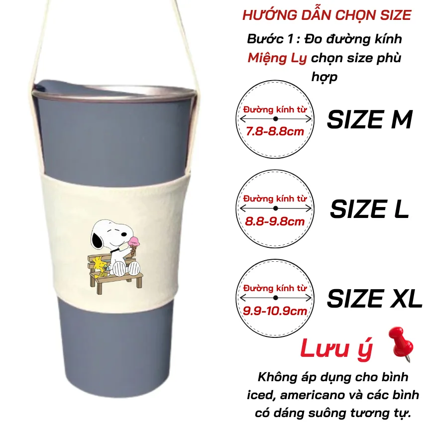 Ảnh Túi treo ly cốc (cup holder) Ginko Canvas in hình Snoopy Cute ( nhiều size) 4