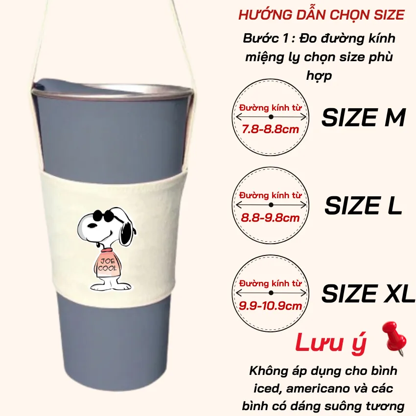Ảnh Túi treo ly cốc (cup holder) Ginko Canvas in hình Snoopy Cute ( nhiều mẫu new) 2