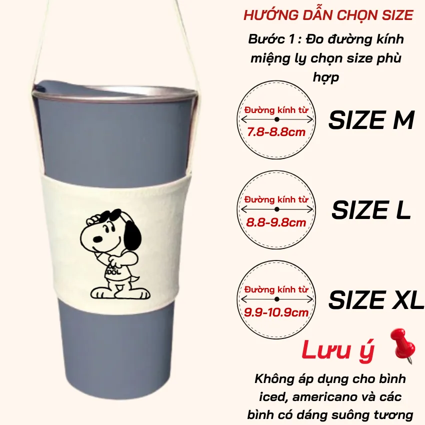 Ảnh Túi treo ly cốc (cup holder) Ginko Canvas in hình Snoopy Cute ( nhiều mẫu new) 3