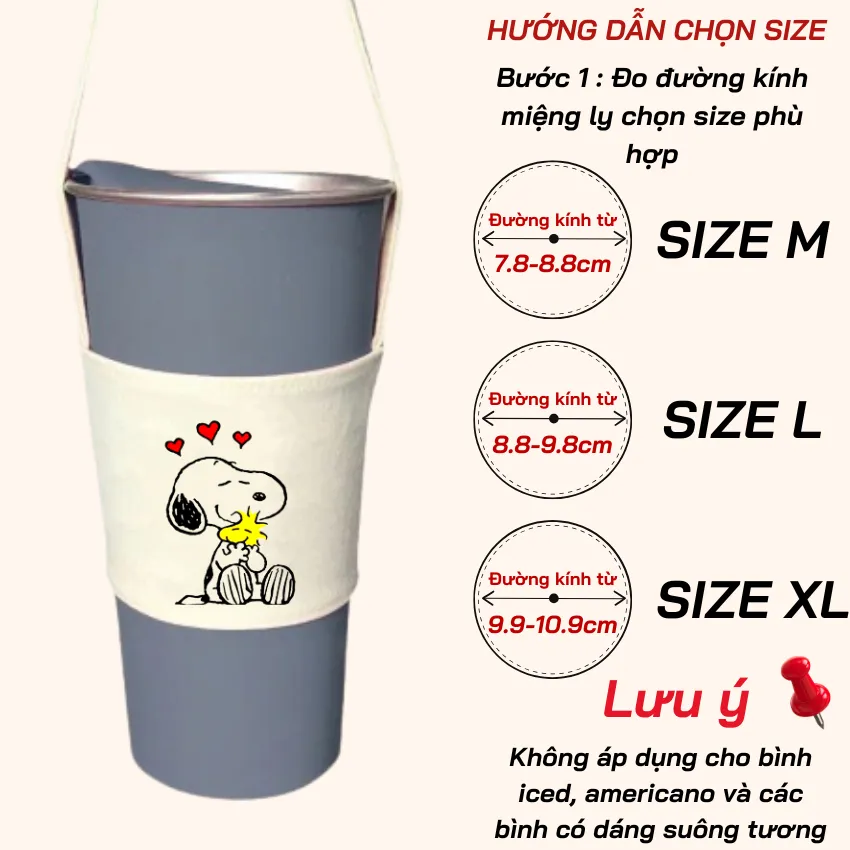 Ảnh Túi treo ly cốc (cup holder) Ginko Canvas in hình Snoopy Cute ( nhiều mẫu new) 4