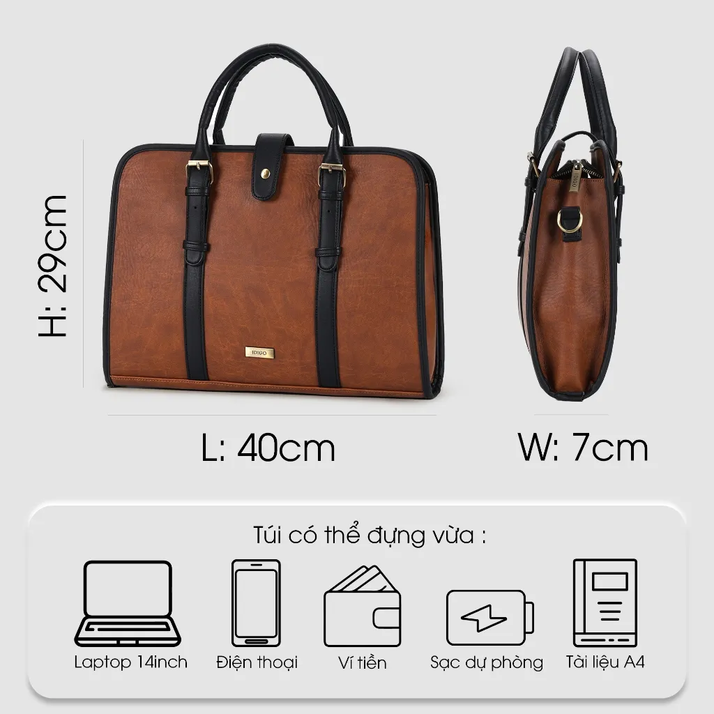 Ảnh Túi đựng laptop 14 inch đeo vai, túi xách công sở nam nữ ngăn rộng đựng tài liệu A4 IDIGO UB2 - 6030 1