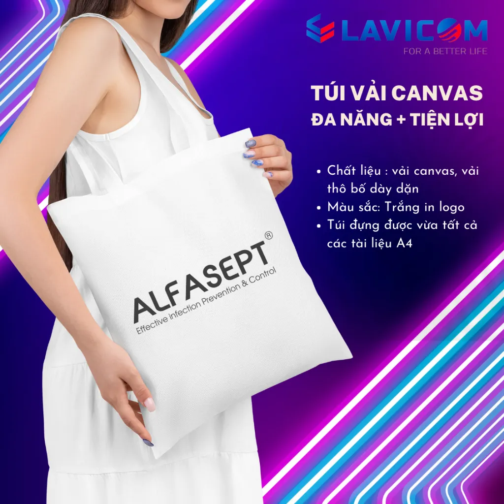 Ảnh Túi Vải Canvas ALFASEPT Màu Trắng Phù Hợp Đi Học Và Đi Chơi 1