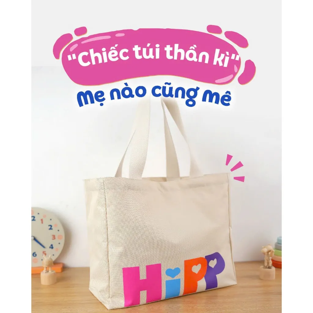 Ảnh Túi vải canvas HiPP cỡ lớn đa năng cho mẹ bỉm sữa, có khóa kéo, mang đi sinh, đi làm, đi chơi... 1