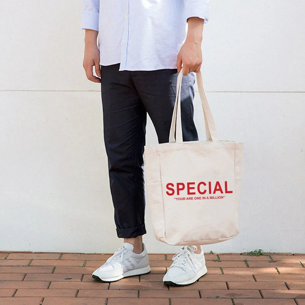 Ảnh Túi Vải Tote Ginko Unisex Có Dây Kéo Khóa ( túi con ) Phong Cách Hàn Quốc In Hình YOU ARE SPECIAL 4