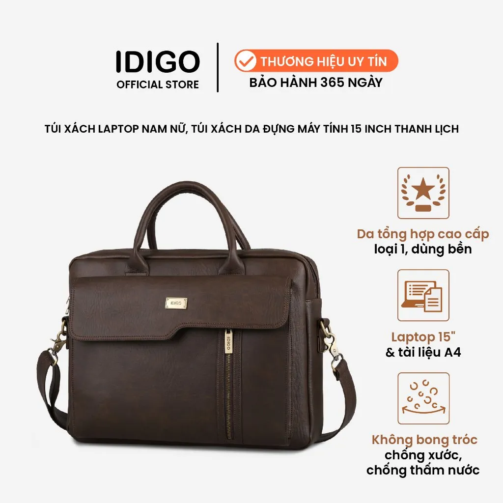 Ảnh Túi xách da công sở cao cấp IDIGO MB2-6012-00 đựng laptop 15 inch nam nữ kiểu nắp vạt xéo thanh lịch 1
