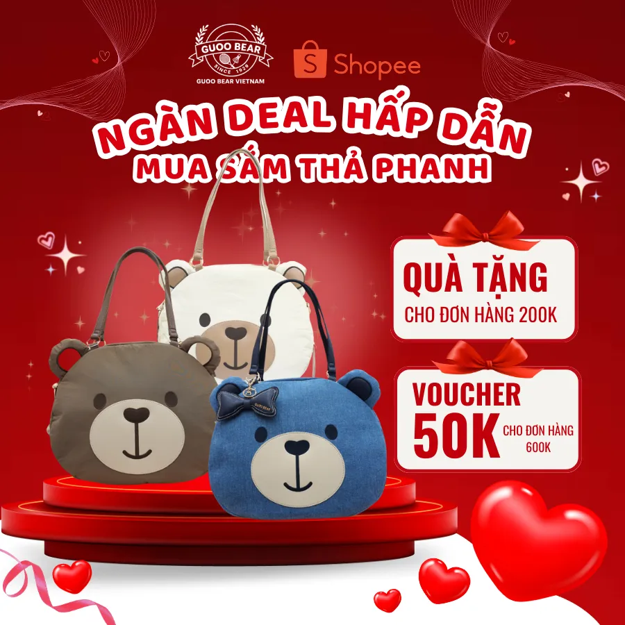 Ảnh Túi xách GUOO BEAR chính hãng - GU1292 GU1227 GU1228 hình gấu xinh xắn đi du lịch đi chơi 1