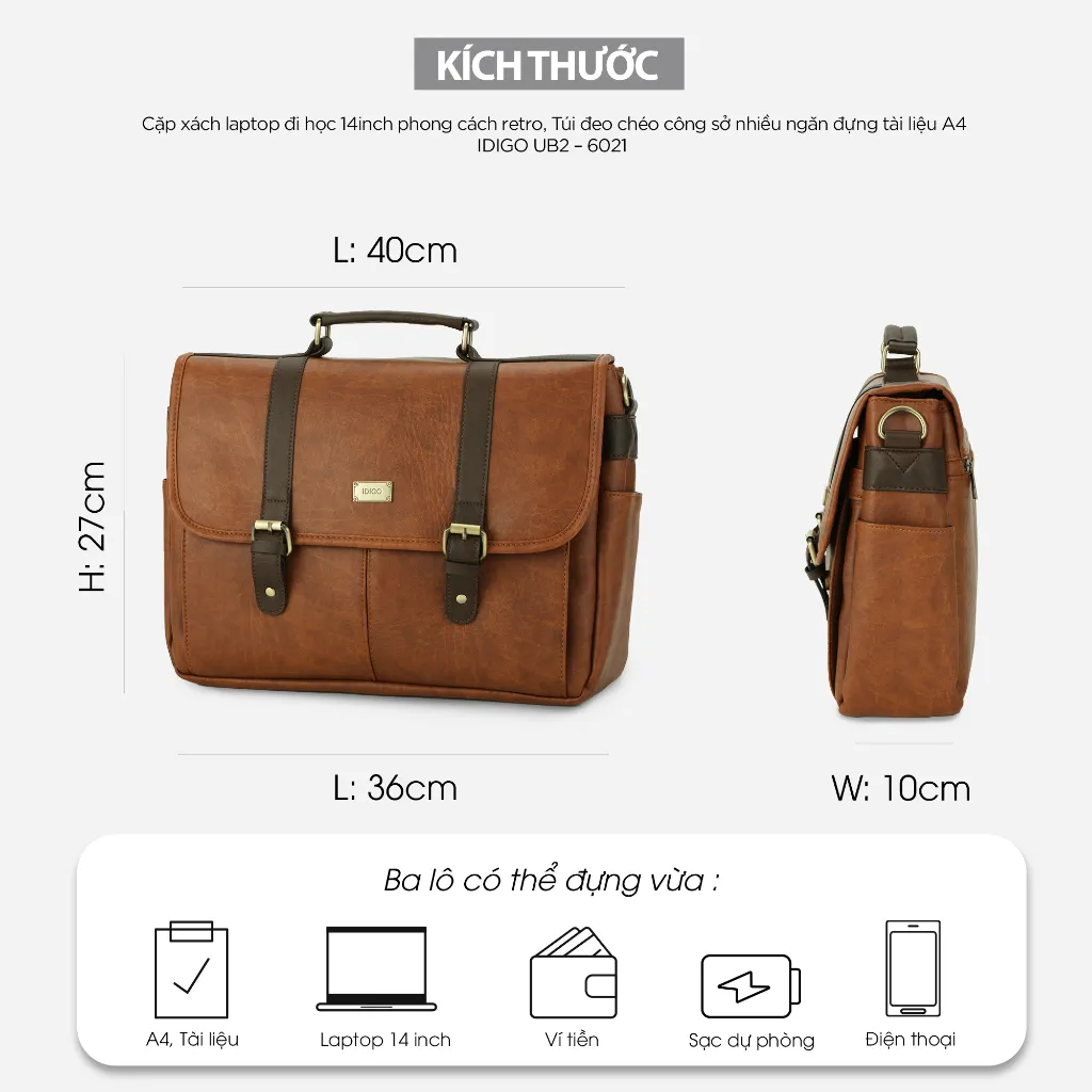 Ảnh Túi xách laptop 14inch nhiều ngăn IDIGO UB2 - 6021 2