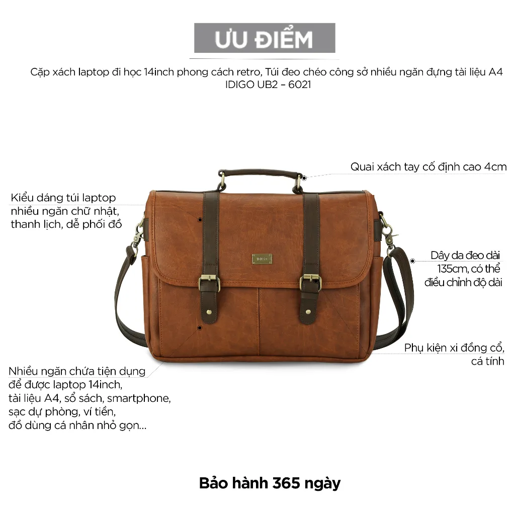 Ảnh Túi xách laptop 14inch nhiều ngăn IDIGO UB2 - 6021 4