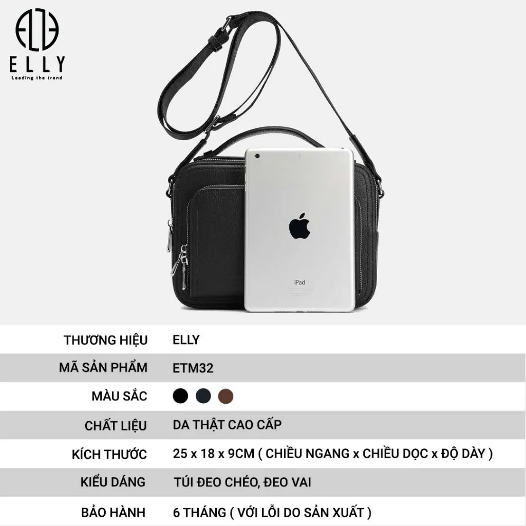 Đánh Giá Túi Xách Nam ELLY ETM32 Da Thật Cao Cấp: Sang Trọng, Lịch Lãm