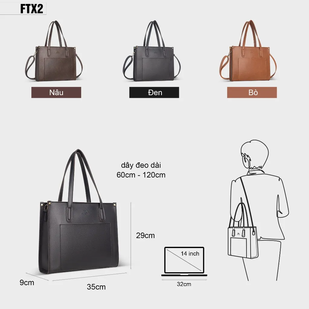 Ảnh Túi xách nữ công sở đa năng FADODA FTX2 đựng vừa laptop 14 inch và tài liệu khổ a4 2