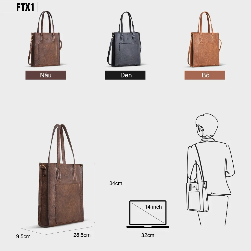 Ảnh Túi xách nữ công sở đa năng FADODA FTX1 đựng vừa laptop 14 inch và tài liệu khổ a4 2