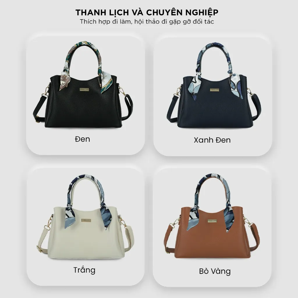 Ảnh Túi Xách Nữ Công Sở Sang Chảnh IDIGO FB2-5055, Túi Đeo Chéo Thời Trang Phối Khăn Lụa Đi Tiệc Cao Cấp 4