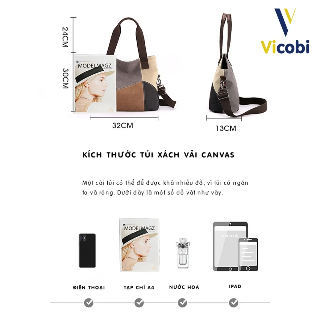 Ảnh Túi xách nữ công sở vải Canvas dày dặn Gadot Vicobi CV3 2