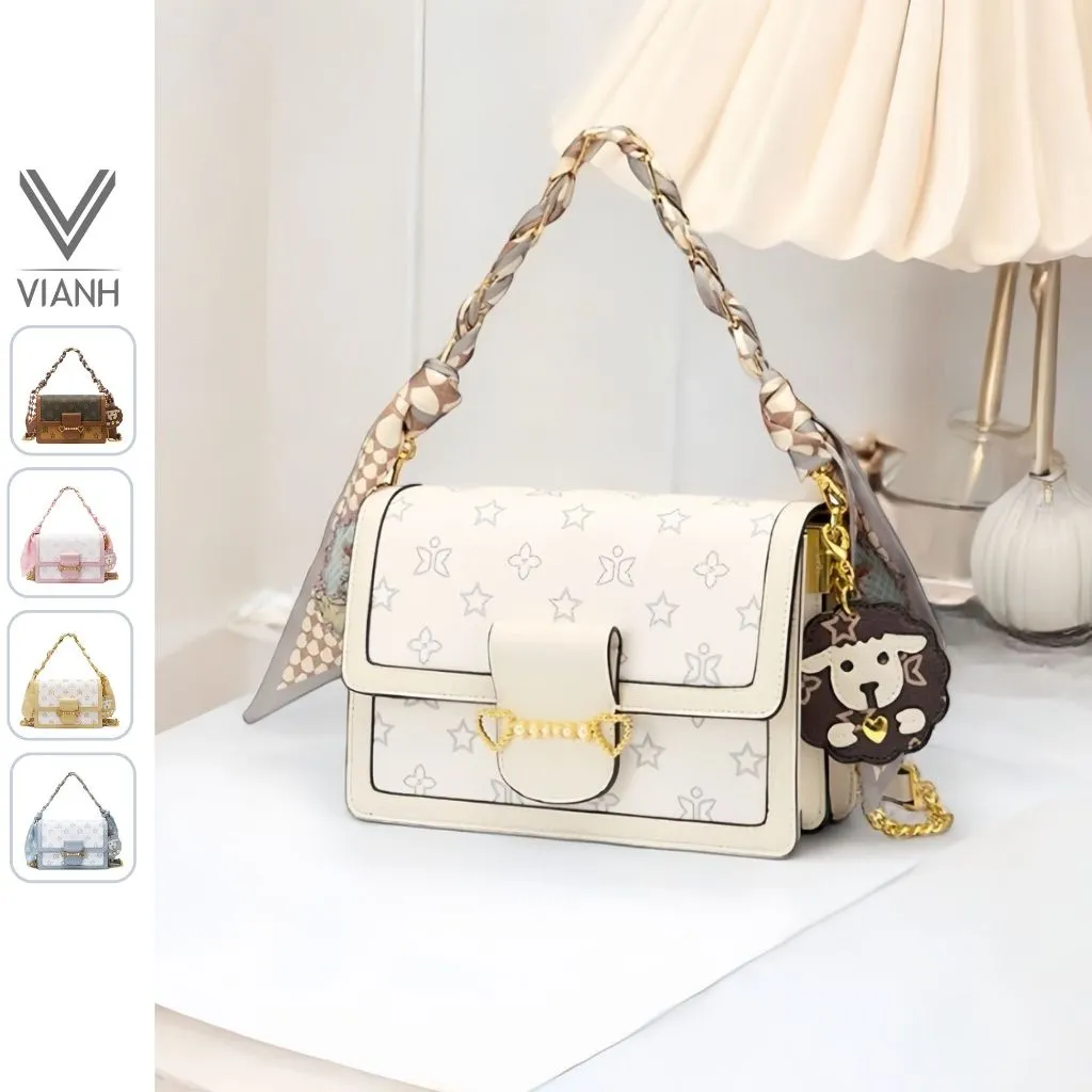 Ảnh Túi xách nữ đẹp Just Star sang trọng dễ thương phối khăn charm cừu cute ViAnh Store 172905 đi làm đi chơi tiệc 1