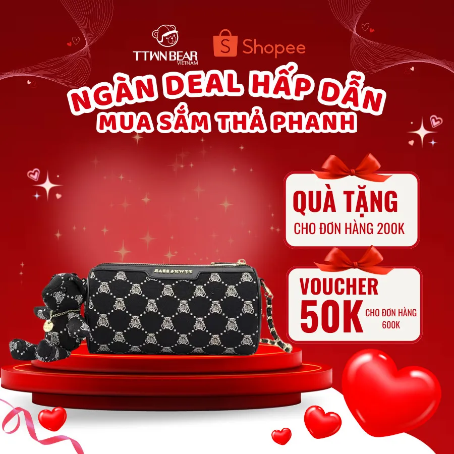 Ảnh Túi xách nữ TTWN BEAR chính hãng - TN2382 vải thêu dệt kim kèm charm, dây đeo 1