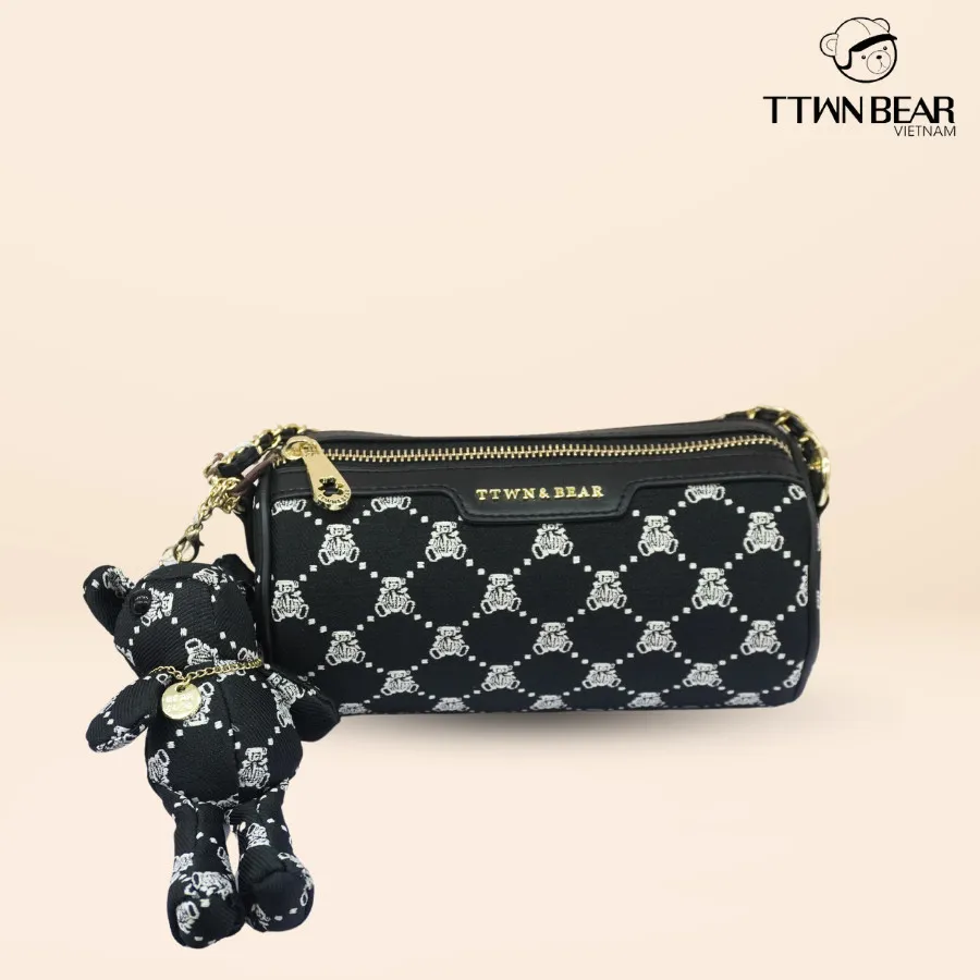 Ảnh Túi xách nữ TTWN BEAR chính hãng - TN2382 vải thêu dệt kim kèm charm, dây đeo 2