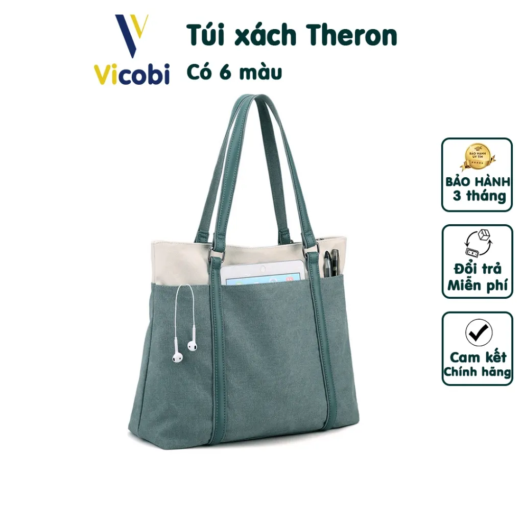 Ảnh Túi xách nữ vải Canvas dày dặn Vicobi CV5 Theron, đựng vừa laptop 15, 16 inch 1