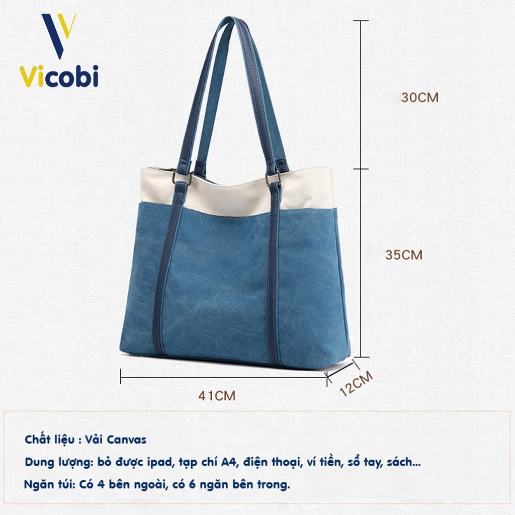 Ảnh Túi xách nữ vải Canvas dày dặn Vicobi CV5 Theron, đựng vừa laptop 15, 16 inch 2