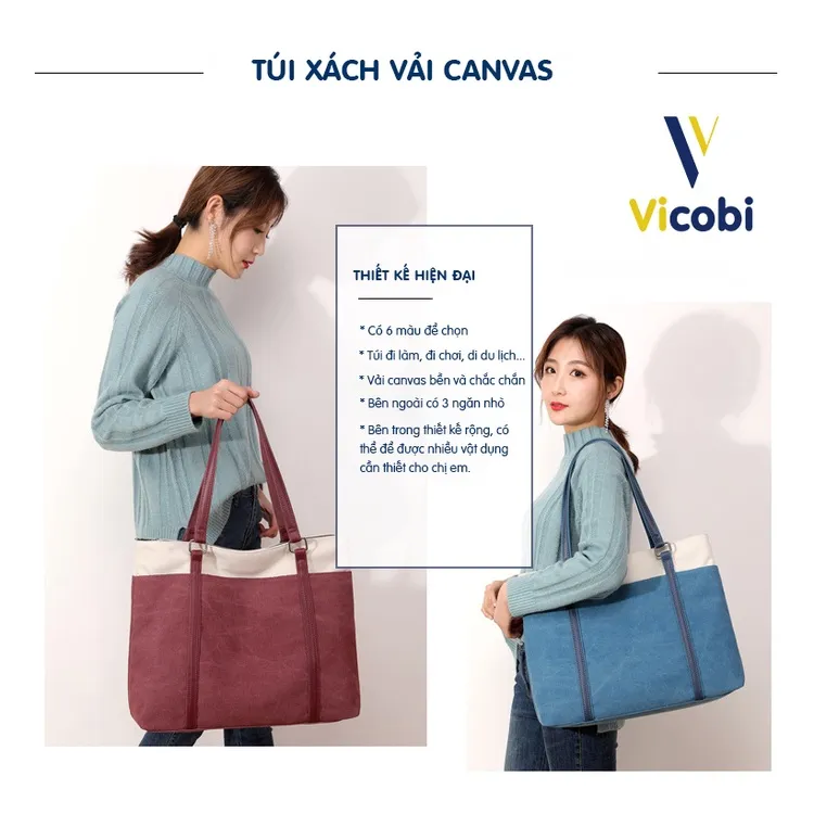 Ảnh Túi xách nữ vải Canvas dày dặn Vicobi CV5 Theron, đựng vừa laptop 15, 16 inch 3