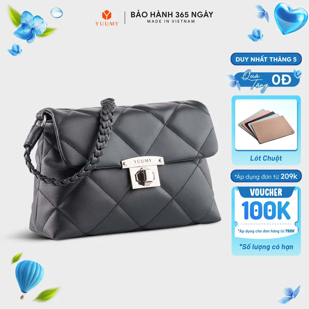 Ảnh Túi Yuumy (Thời trang nữ chần chỉ ô vuông cá tính size 24 - Túi đeo vai da Seasand YN255) 1