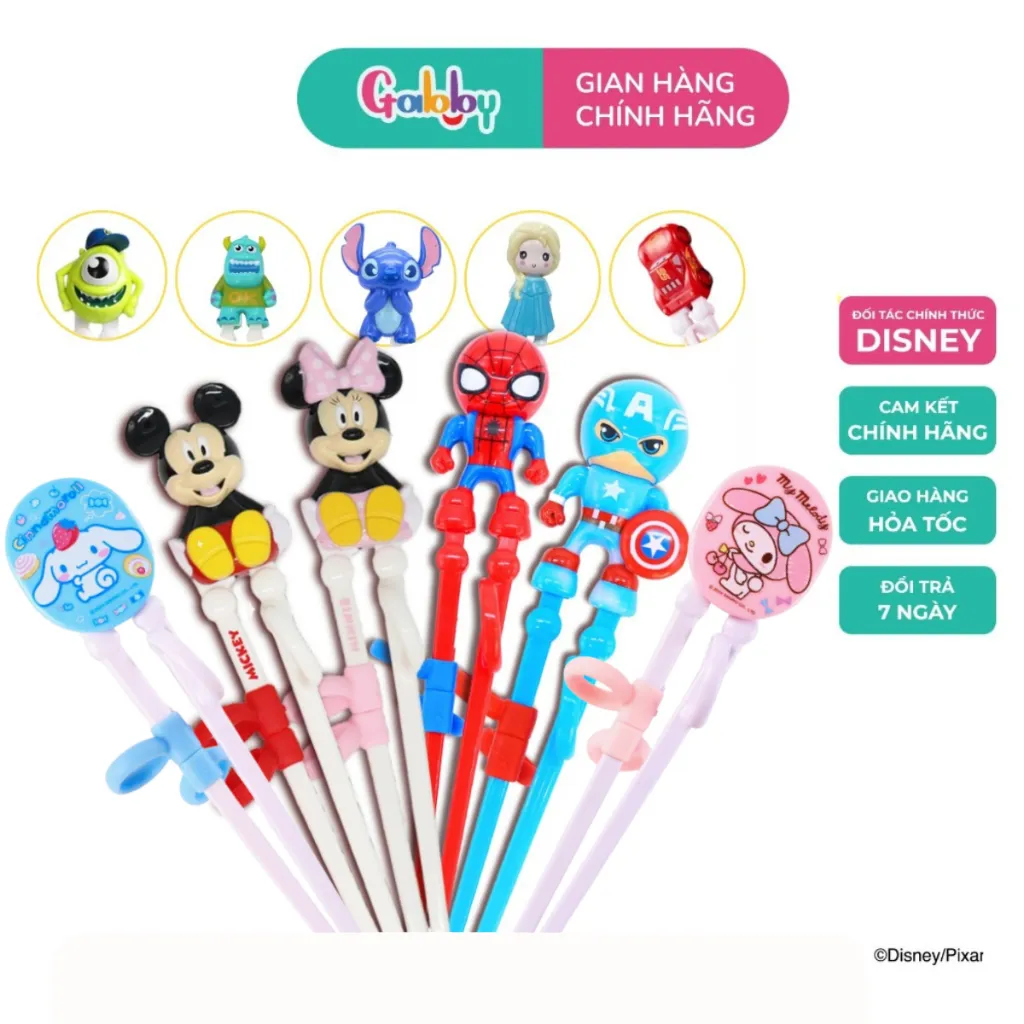 Ảnh Đũa Tập Ăn Cho Bé Nhân Vật Hoạt Hình Disney 3D (Spiderman/Captain/ Mickey/ Minnie/ McQueen/ Elsa...) 1