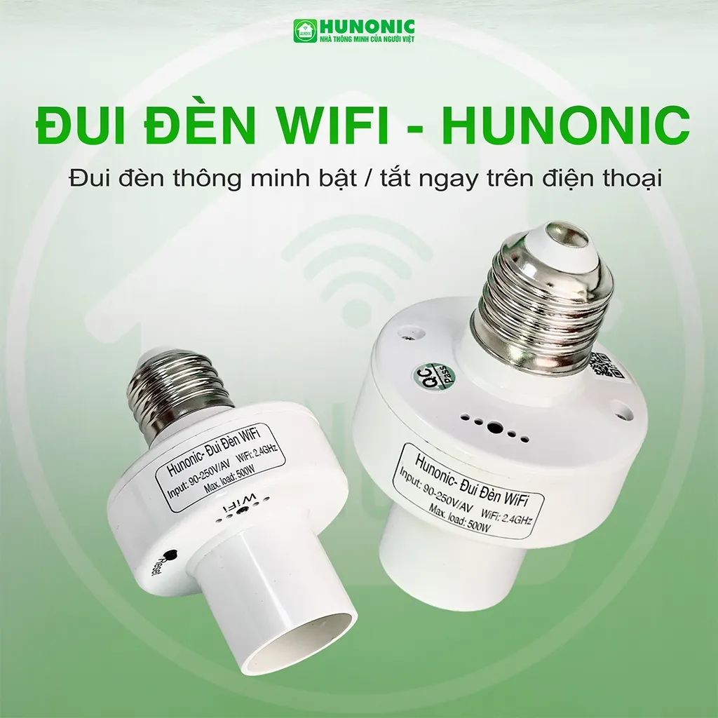 Ảnh Đui Đèn Wifi Hunonic, Hẹn Giờ Tự Động, Điều Khiển Từ Xa Qua Điện Thoại - HNSPWF 2