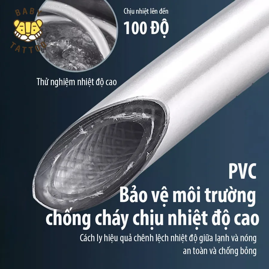 Ảnh Đường Dây Ống Nước, Dây Dẫn Nước Vòi Sen Tắm BABY TATTOO, Thiết Kế 5 Lớp Chống Cháy, Chống Xoắn, Chiều Dài 1.5m 4