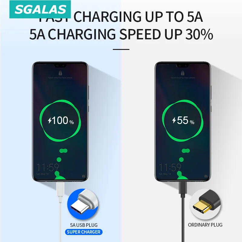 Ảnh USB 6A 100W Type C Fast Charging Cable for Huawei Mate 40 30 Xiaomi Samsung -SGALAS 1