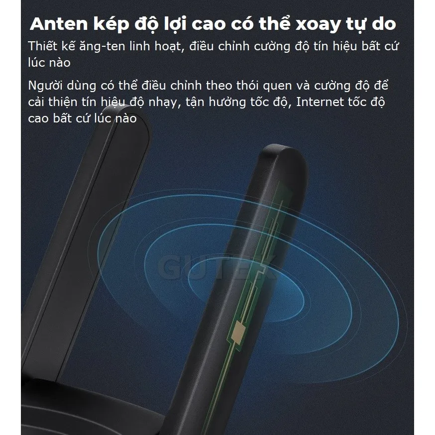 Ảnh USB thu sóng wifi Gutek WD46 1200mbps 2 râu nâng WiFi lên 5G cho máy tính pc laptop tần số 2.4G 5G 2