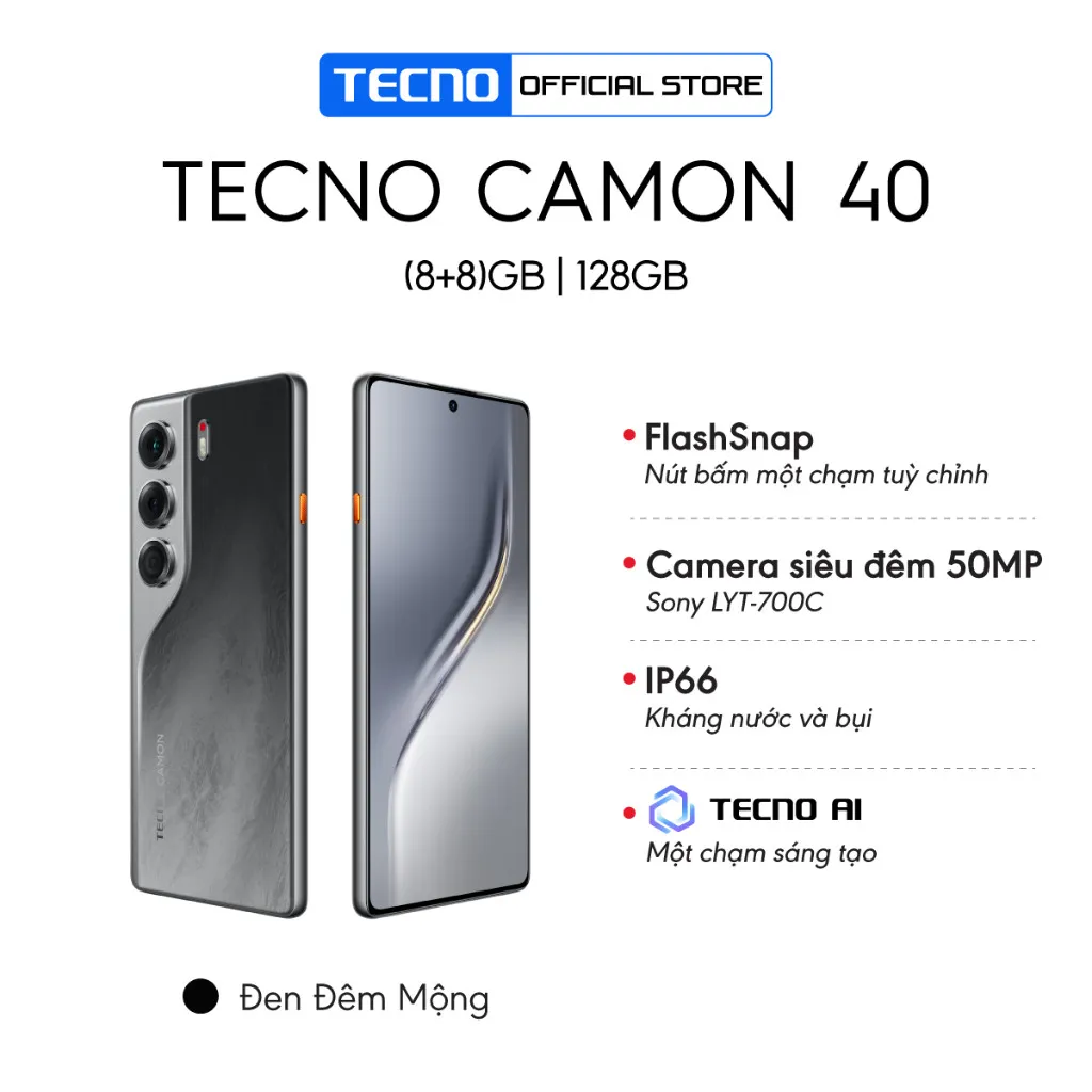 Ảnh [ ƯU ĐÃI MỞ BÁN] Điện thoại Tecno Camon  40 8Gb/128GB - Helio G100 Ultimate - Amoled 120Hz - 5200mAh 1