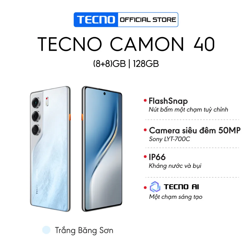Ảnh [ ƯU ĐÃI MỞ BÁN] Điện thoại Tecno Camon  40 8Gb/128GB - Helio G100 Ultimate - Amoled 120Hz - 5200mAh 2