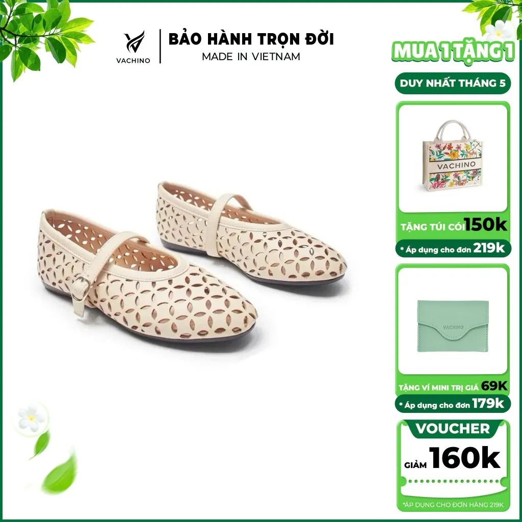 Ảnh VACHINO - Giày búp bê nữ đế bệt dẻo, mũi tròn chất da mềm thiết kế khắc lazer thời trang-VA012 1