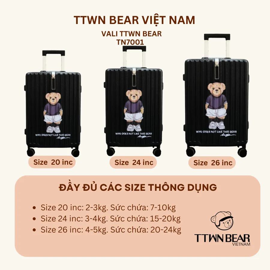 Ảnh Vali TTWN BEAR chính hãng - TN7001 cao cấp đi du lịch size 24 in và 20 in 2