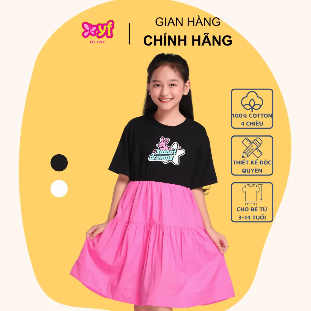 Ảnh Váy đầm babydoll cộc tay cho bé gái 18-55KG áo thun váy xòe chất vải cotton 4 chiều mêm mát TDX036-4 1