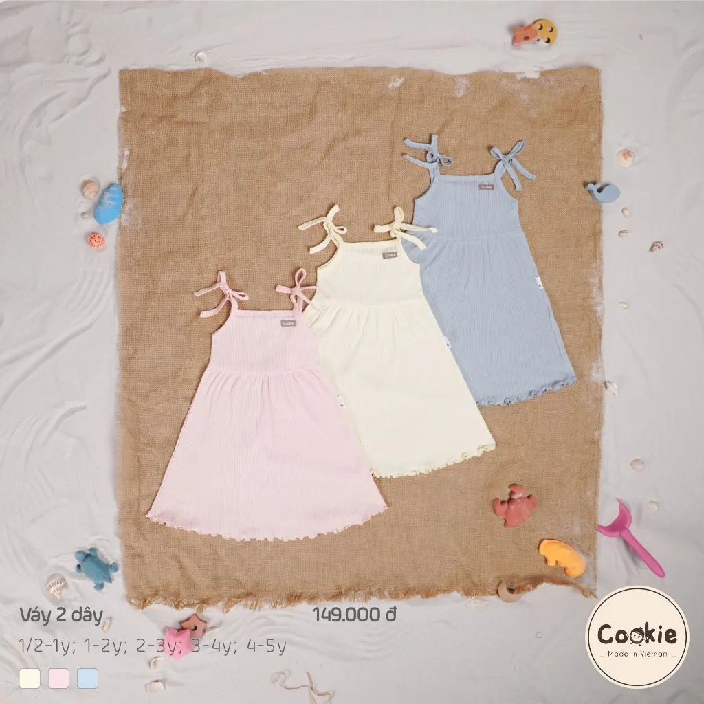 Ảnh Váy Bé Gái COOKIE, Váy Hai Dây Cuốn Bèo Cho Bé Gái Size Từ 6 Tháng Đến 5 Tuổi 2