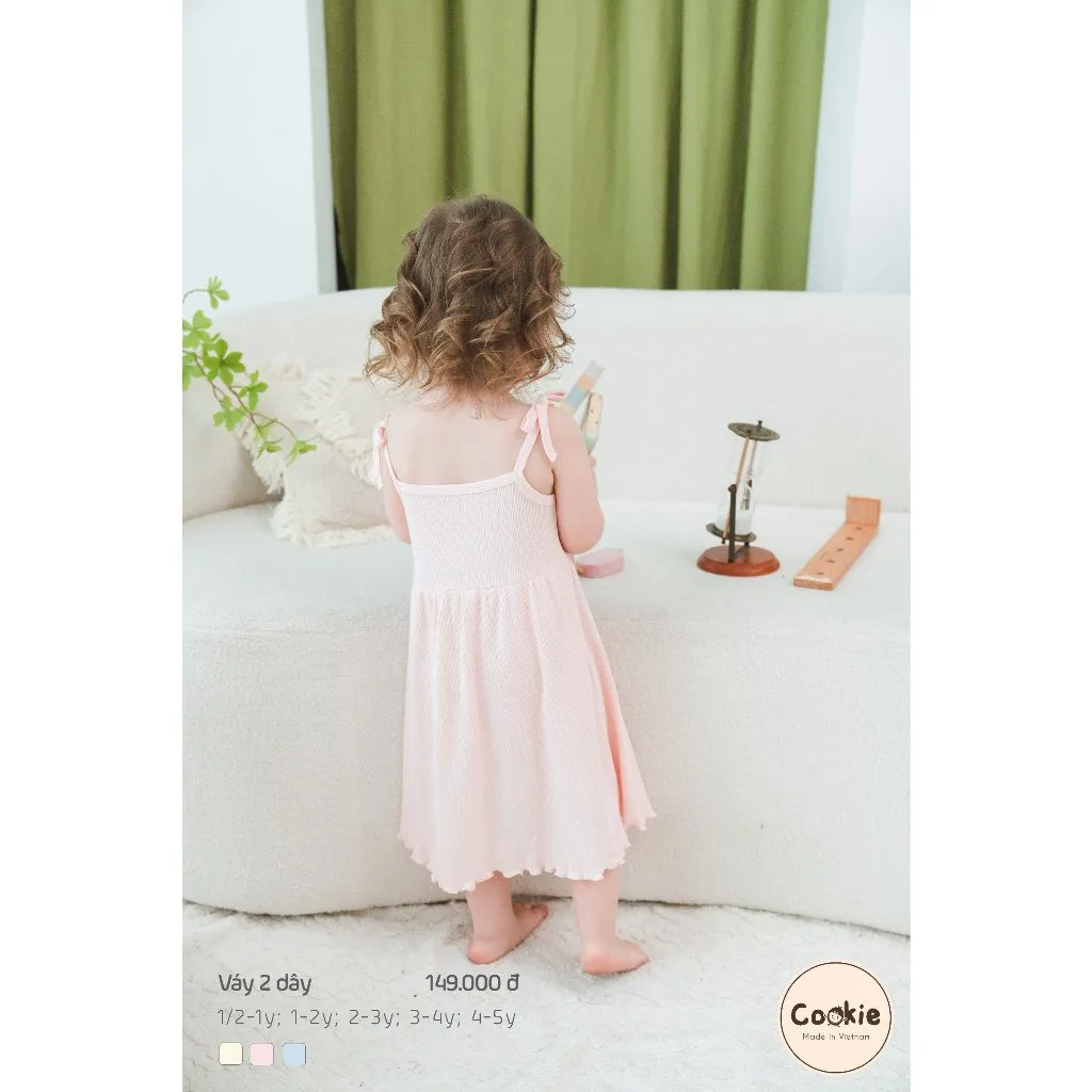 Ảnh Váy Bé Gái COOKIE, Váy Hai Dây Cuốn Bèo Cho Bé Gái Size Từ 6 Tháng Đến 5 Tuổi 4