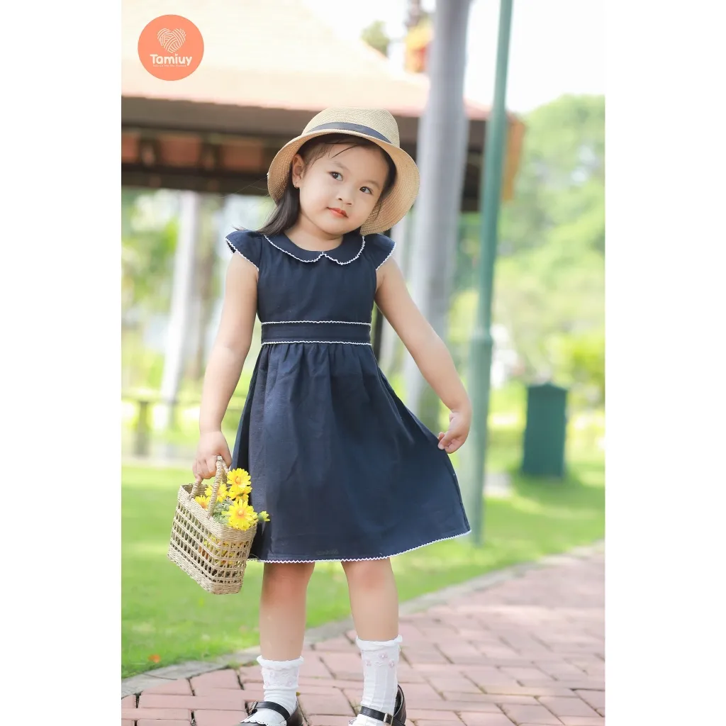 Ảnh Váy Bé Gái Tamiuy Linen, Tay Cánh Tiên, Rode Cổ & Eo (10-25 kg) 1