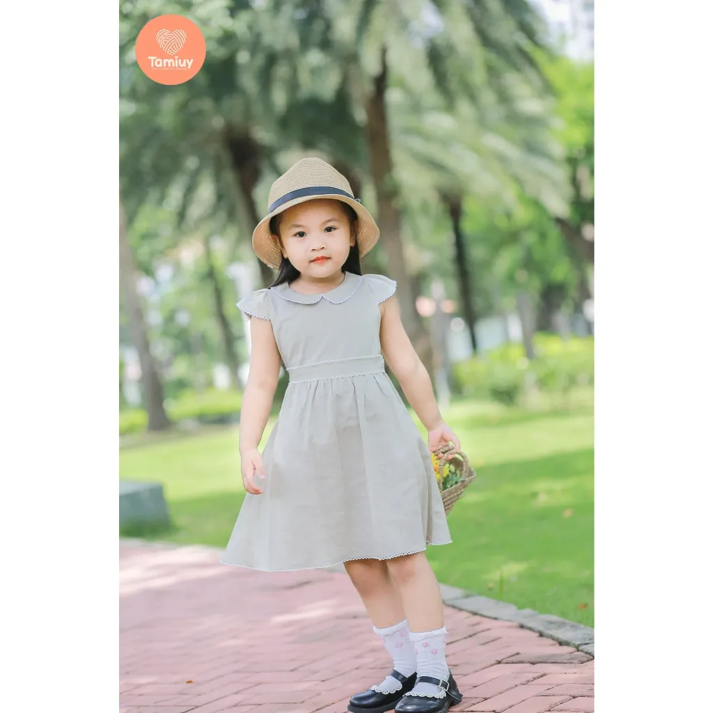 Ảnh Váy Bé Gái Tamiuy Linen, Tay Cánh Tiên, Rode Cổ & Eo (10-25 kg) 2