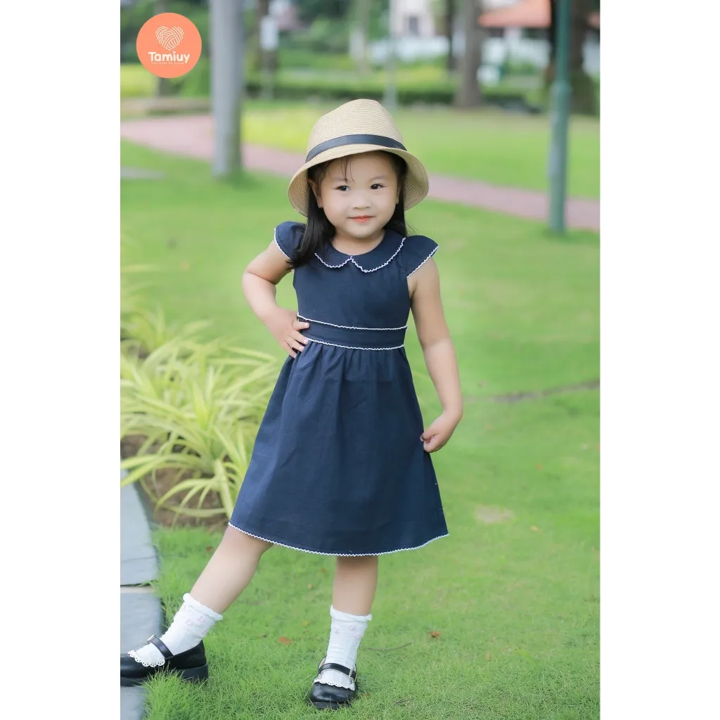 Ảnh Váy Bé Gái Tamiuy Linen, Tay Cánh Tiên, Rode Cổ & Eo Cho Bé Gái Từ 5-10 tuổi 2