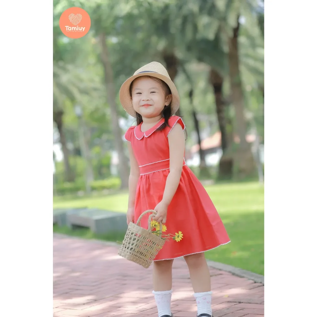Ảnh Váy Bé Gái Tamiuy Linen, Tay Cánh Tiên, Rode Cổ & Eo Cho Bé Gái Từ 5-10 tuổi 4