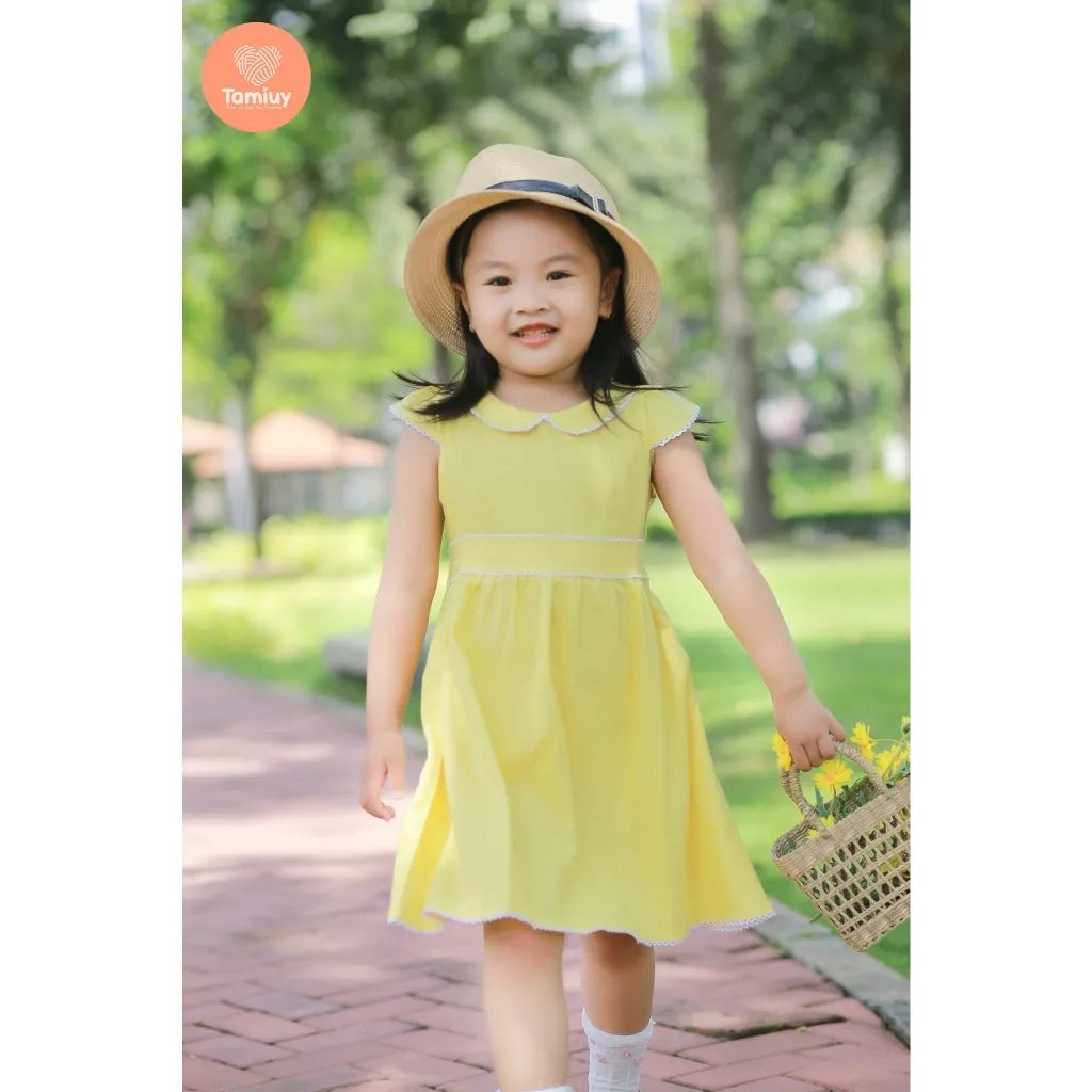 Ảnh Váy Bé Gái Tamiuy Linen, Tay Cánh Tiên, Rode Cổ & Eo (10-25 kg) 3