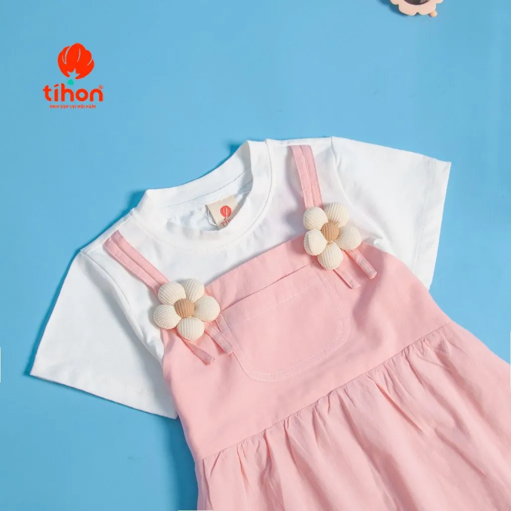Ảnh Váy bé gái TIHON cao cấp chất liệu cotton phối thô mềm mại thoáng mát đính hoa xinh xắn VT0786100 3