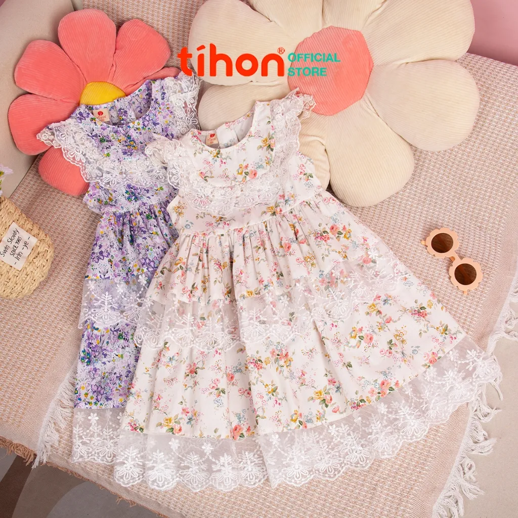 Ảnh Váy bé gái TIHON cao cấp chất liệu thô hoa phối ren hai tầng bồng bềnh cho bé VT0786029 1