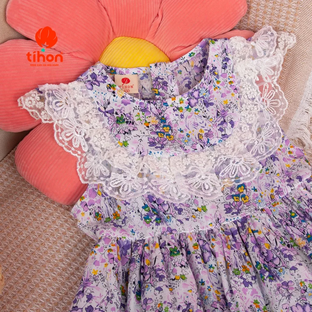 Ảnh Váy bé gái TIHON cao cấp chất liệu thô hoa phối ren hai tầng bồng bềnh cho bé VT0786029 4
