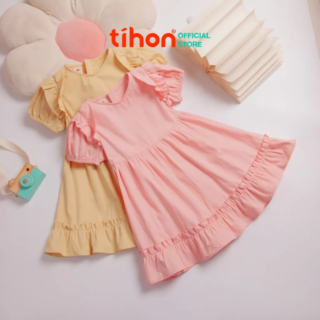 Ảnh Váy cho bé gái TIHON cao cấp chất liệu thô nhún bèo dễ thương VT0786069 1