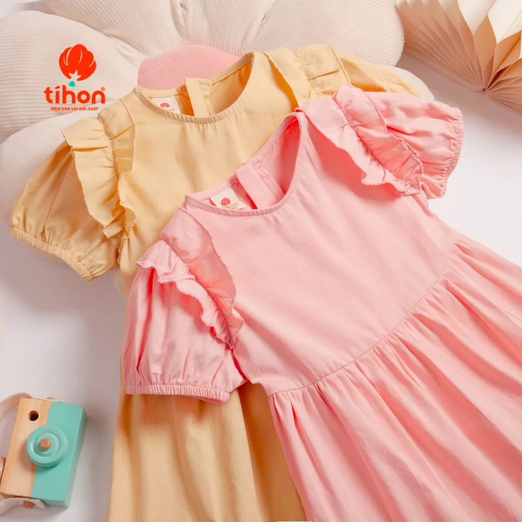 Ảnh Váy cho bé gái TIHON cao cấp chất liệu thô nhún bèo dễ thương VT0786069 2
